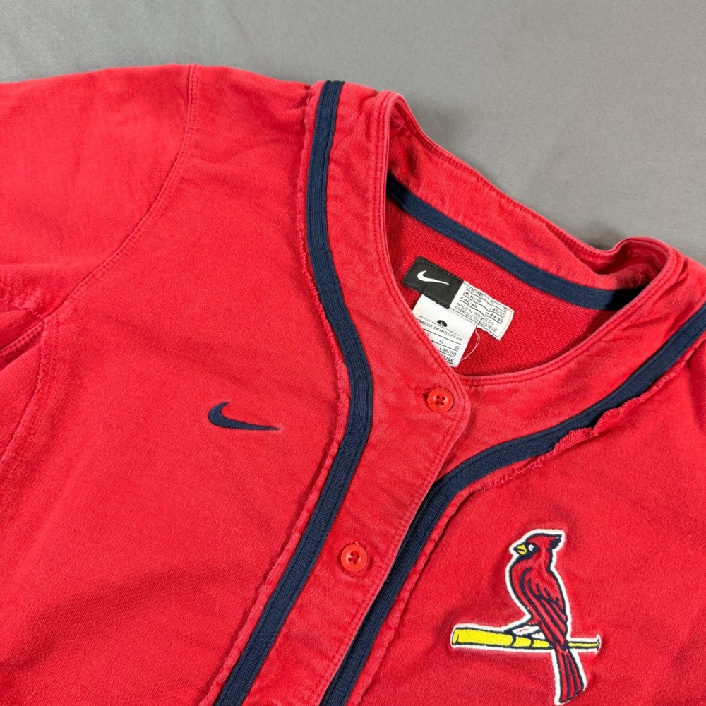 Nike St Louis Cardinals Baseball Jersey Red Cotton Button Up Top 22253X-CR1 L